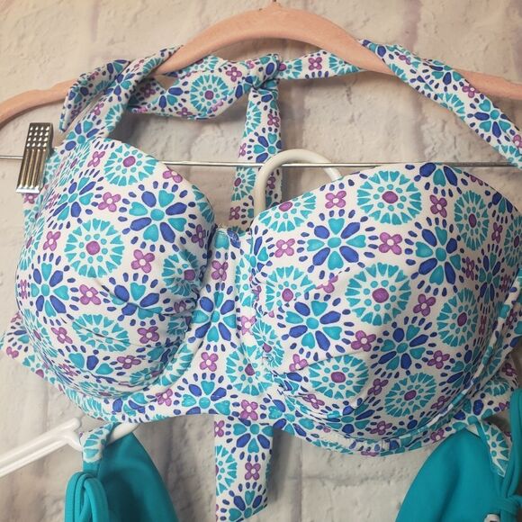 LANDS' END 2PC Bikini Set Reversible Bottoms 34D 10/12 - Picture 5 of 9